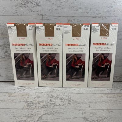 4 PACKS Vintage Thorobred For Her KNEE Highs SHEER Chestnut Stockings ONE SIZE